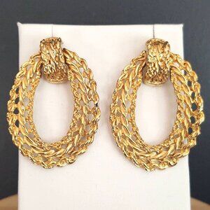 Vintage 80's gold tone door knocker earrings